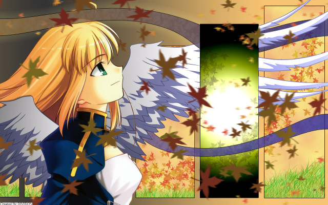 Girl blonde hair wings autumn free wallpaper - medium preview image