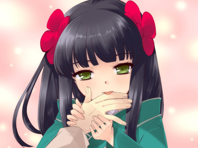Girl green eyes kimono hibiscus free wallpaper - medium preview image