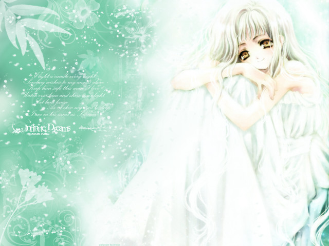Angel white hair dress green free wallpaper - medium preview image