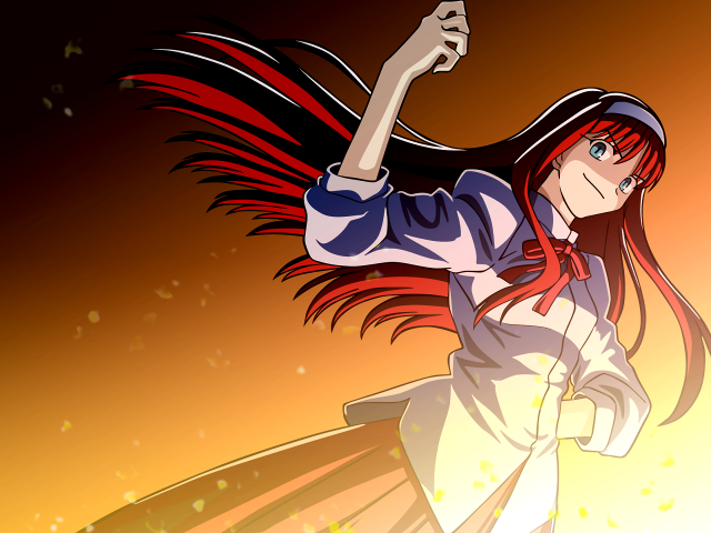 Red hair woman red umbrella free wallpaper - medium preview image