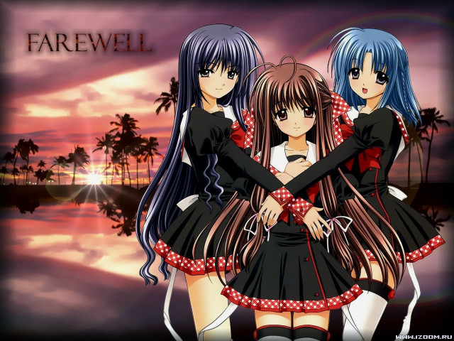 Anime girls sunset palmtrees bluehair free wallpaper - medium preview image