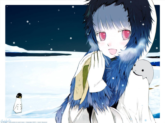 Girl penguin snow aurora beach free wallpaper - medium preview image