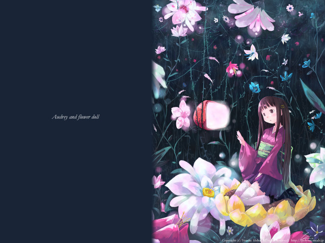 Girl sitting flowers book kimono free wallpaper - medium preview image