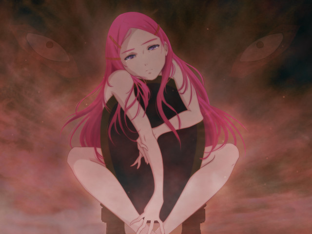Pink haired girl bench dark free wallpaper - medium preview image