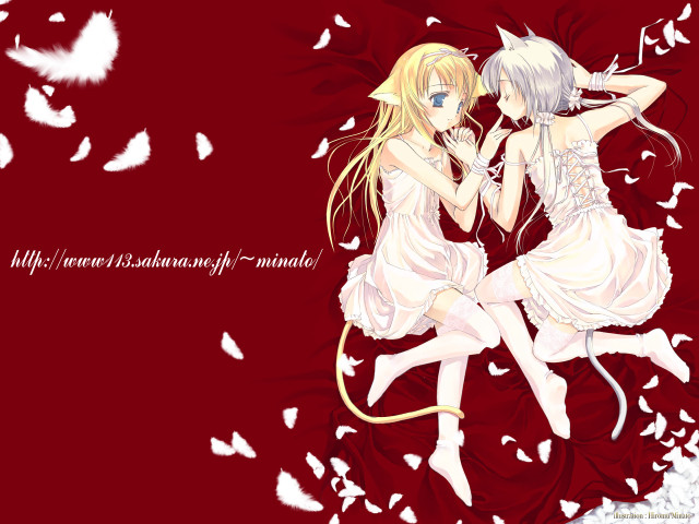 Anime girls red feathers cat free wallpaper - medium preview image