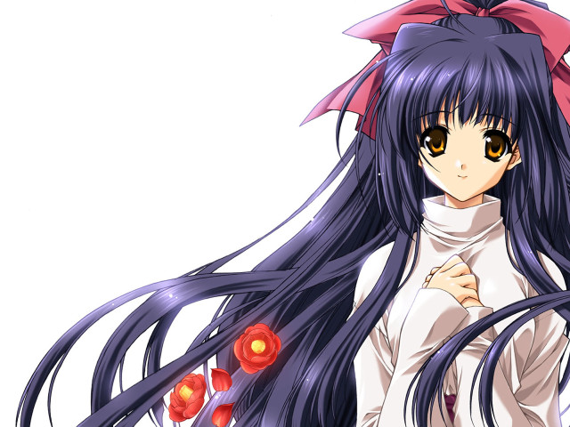 Girl black hair red bow #2 free wallpaper - medium preview image