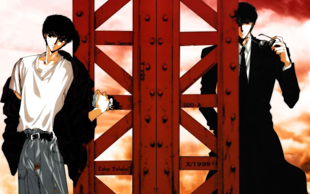 Bridge red sky anime characters free wallpaper for desktop - medium preview image