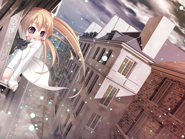 Girl white dress cityscape clock free wallpaper - medium preview image