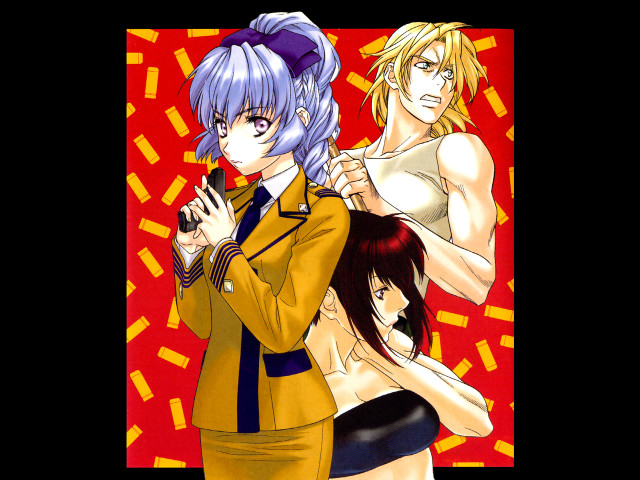 Anime couple red background military free wallpaper - medium preview image