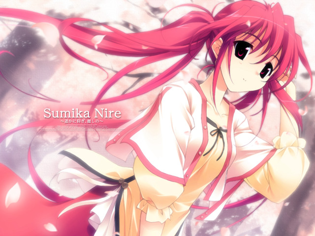 Red haired girl cherry blossoms free wallpaper - medium preview image