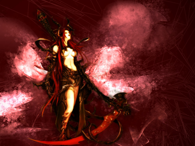 Red haired woman sword red #2 free wallpaper - medium preview image