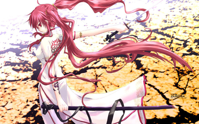 Fiery red haired sword woman free wallpaper - medium preview image