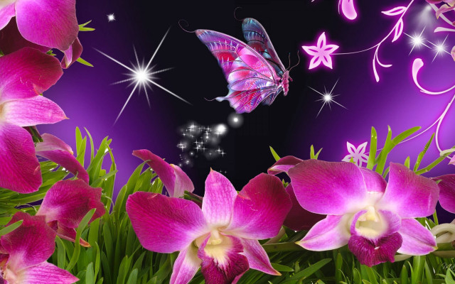 Purple flower butterfly stars swirls free wallpaper - medium preview image