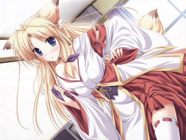 Woman white red cat ears free wallpaper - medium preview image