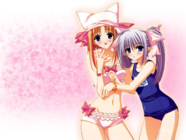 Anime girls hugging pink background #3 free wallpaper - medium preview image