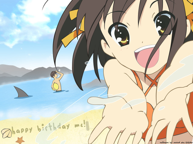 Beach girl shark message anime free wallpaper - medium preview image