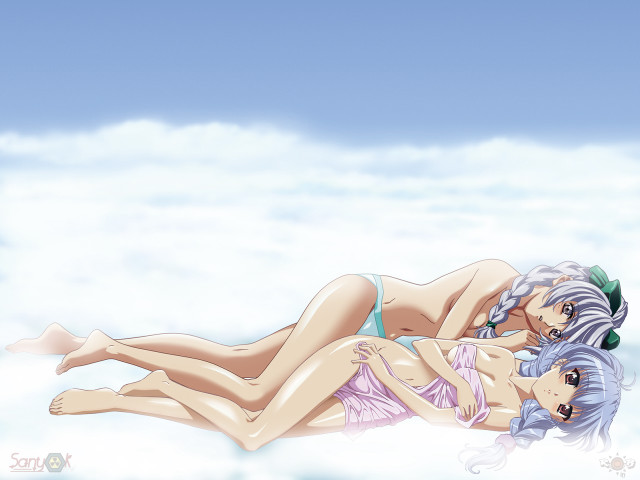 Anime girls cloud sky braids free wallpaper - medium preview image