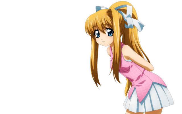 Girl pinkdress longhair blueeyes standing free wallpaper for desktop - medium preview image