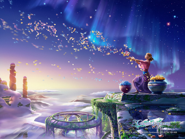 Girl cliff starry sky aurora free wallpaper - medium preview image