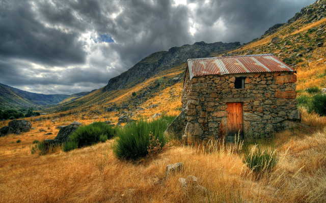 Small stone building field mountains #2 free wallpaper - medium preview image