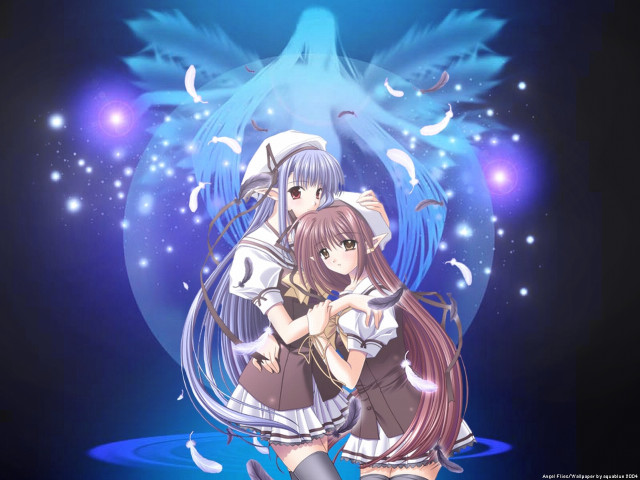 Anime hugging angel birds moon free wallpaper - medium preview image