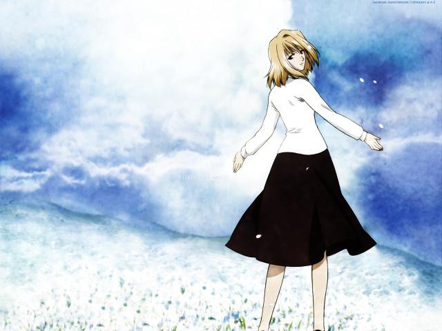 Girl blonde dress field outstretched free wallpaper - medium preview image