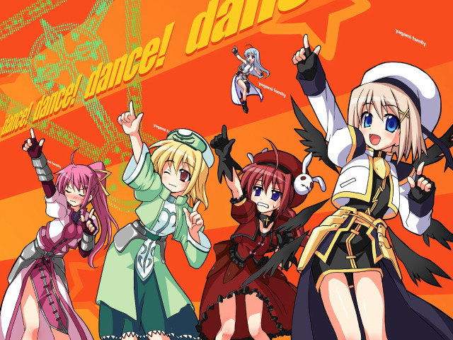 Anime girls dance red background free wallpaper - medium preview image