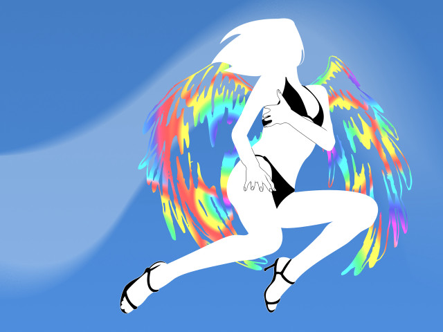 Woman bikini rainbow wings vector free wallpaper - medium preview image