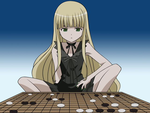 Woman sitting checkerboard game blue free wallpaper - medium preview image