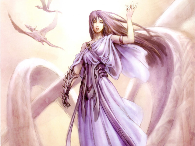 Purple dress woman bird fantasy free wallpaper - medium preview image