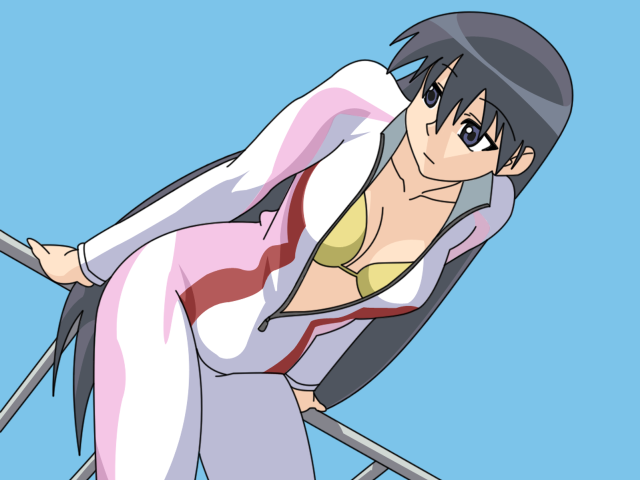Woman suit leaning railing blue free wallpaper - medium preview image
