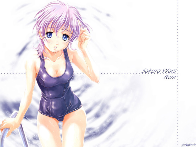 Woman suitcase wave anime blue free wallpaper - medium preview image