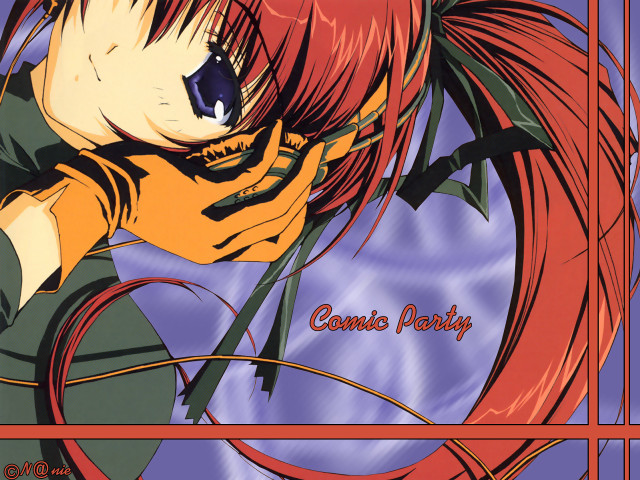 Anime redhair greenshirt purplebackground redframe free wallpaper - medium preview image