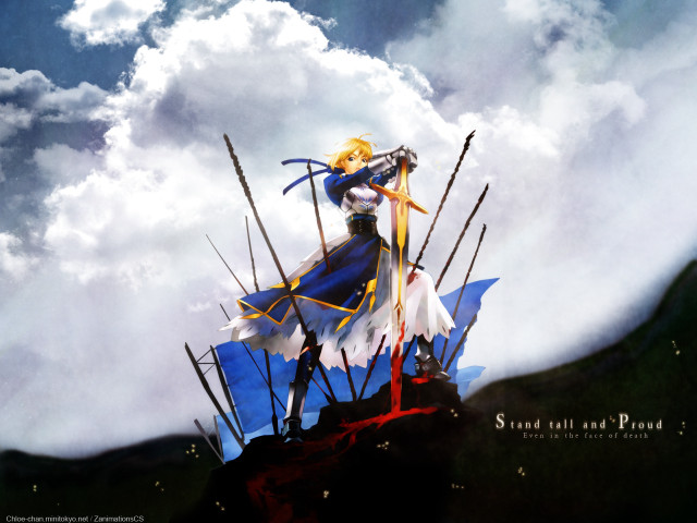 Woman blue dress hill swords free wallpaper - medium preview image