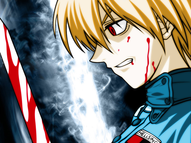 Blonde man blue shirt blooded free wallpaper - medium preview image