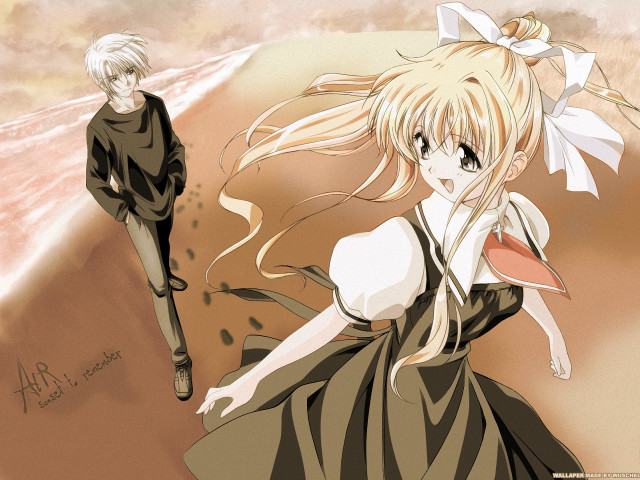 Anime beach couple portrait neo free wallpaper - medium preview image