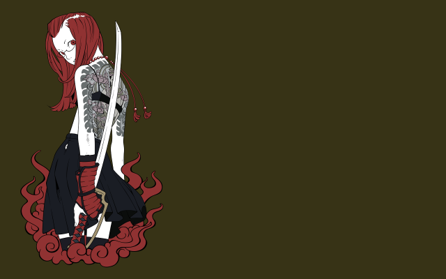 Red haired woman scissors tattoo free wallpaper - medium preview image