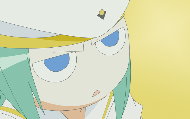 Anime greenhair blueeyes whiteuniform yellowhat free wallpaper - medium preview image