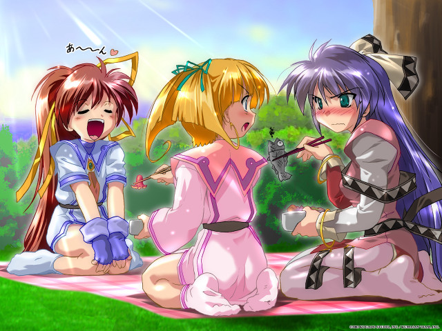 Three anime girls picnic blush free wallpaper - medium preview image