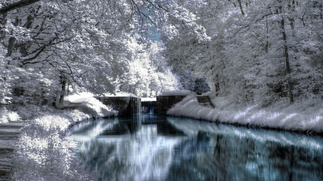 River bridge trees blue sky free wallpaper - medium preview image