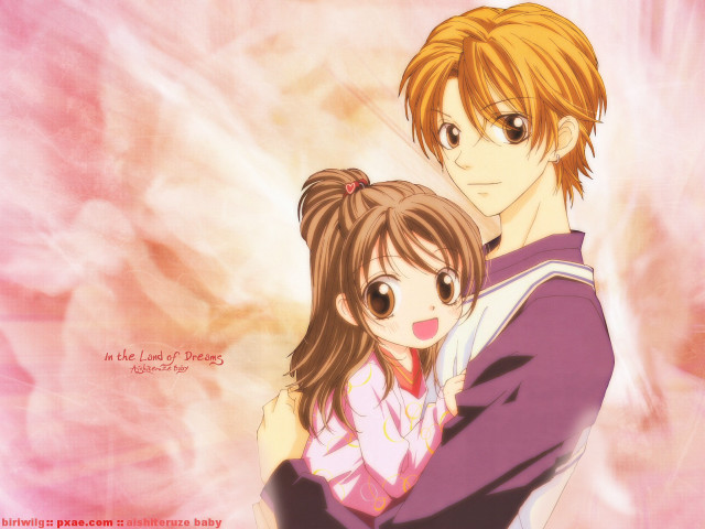 Anime couple hug kimono pink free wallpaper - medium preview image