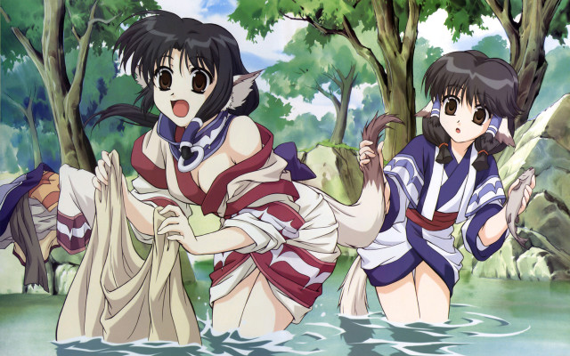 Anime girls forest water sword free wallpaper - medium preview image