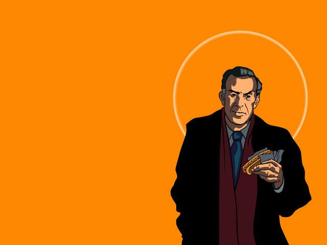 Old man suit pizza orange free wallpaper - medium preview image