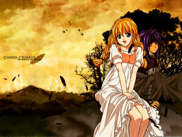 Anime girls autumn field sunset free wallpaper - medium preview image