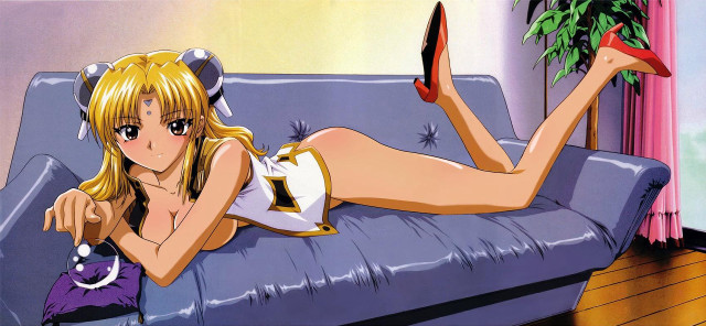 Woman couch cat blonde china free wallpaper - medium preview image