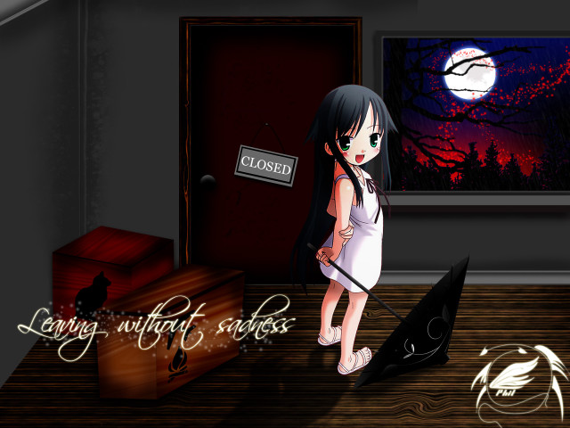 Girl umbrella suitcase moon gothic free wallpaper - medium preview image