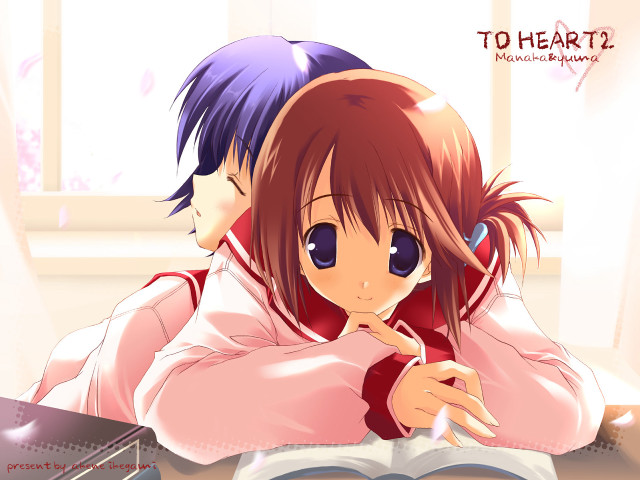 Anime girls reading cherryblossoms desk free wallpaper for desktop - medium preview image