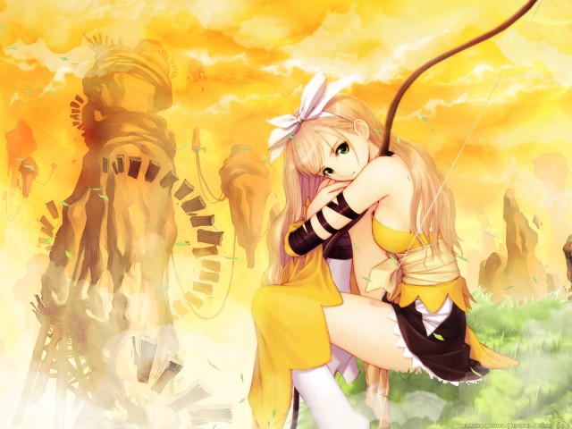 Girl yellow dress bow fire free wallpaper - medium preview image