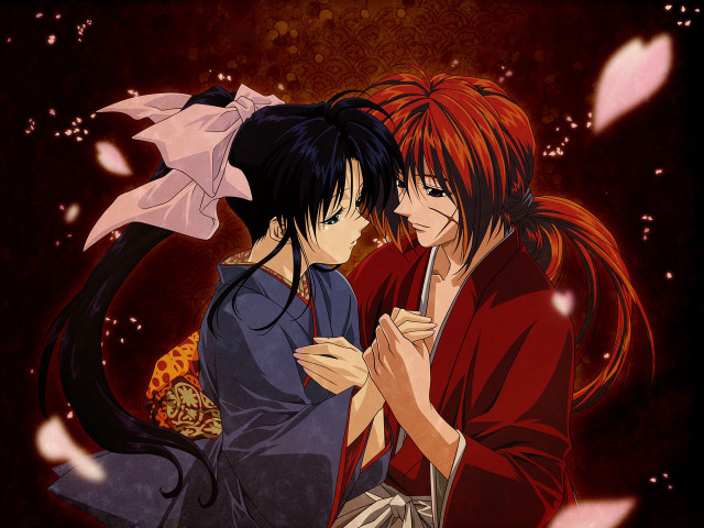 Anime couple umbrella dragon kimono free wallpaper - medium preview image