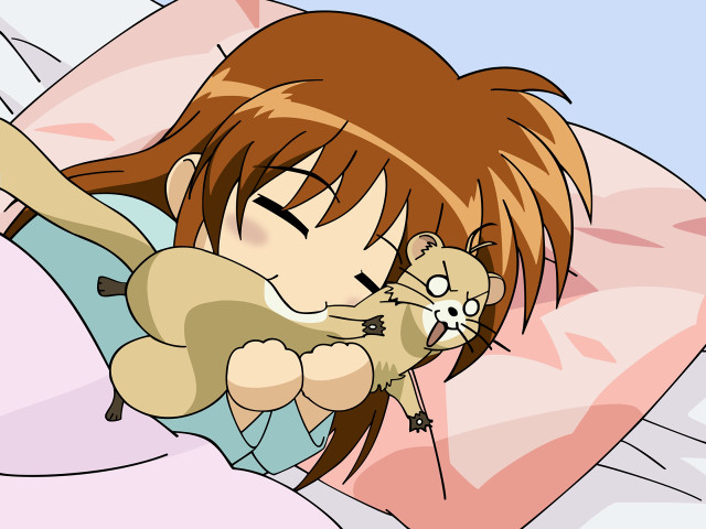 Cartoon girl sleeping mouse pillow free wallpaper - medium preview image